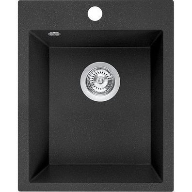 Granitspüle Einzelbecken CHICHI 48x39 Schwarz | Siphon im SET!
