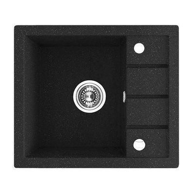 Granitspüle Einzelbecken T. III 50x57 Schwarz mit Abtropffläche | Siphon im SET!