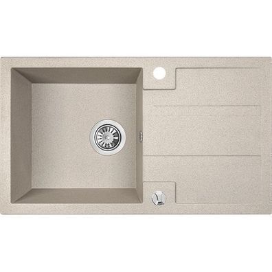 Granitspüle Einzelbecken Barbados 44x76 Beige mit Abtropffläche | Siphon im SET!