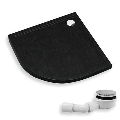 Duschwanne Viertelkreis Acryl CASPAR NEW 80x80x4,5 Schwarz Steinoptik | Ablauf im SET