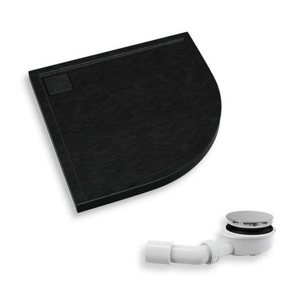 Duschwanne Viertelkreis Acryl OMEGA 90x90x5 Schwarz Steinoptik | Ablauf im SET !