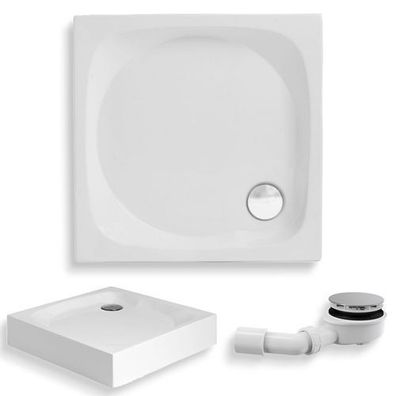 Duschwanne Quadratisch NEUER STIL 80x80x5,5x16 Weiß | Ablaufgarnitur & Füße im SET!