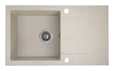 Granitspüle Einzelbecken SHIRE 44x76 Beige mit langer Abtropffläche | Siphon im SET!