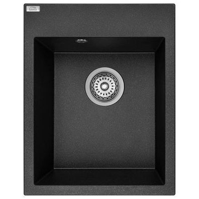 Granitspüle Einzelbecken Monchichi 50x39 Schwarz | Siphon im SET!