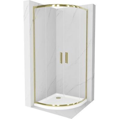 Mexen Rio Duschkabine 90x90cm Gold, Transparent + Flat Duschwanne, Weiß