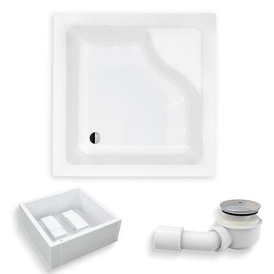 Duschwanne Quadratisch Acryl IGOR 90x90 Weiß Styroporträger | Ablauf & Füße im SET!