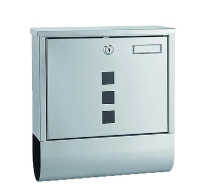 Quadratischer Edelstahl-Briefkasten mit Zeitungsfach