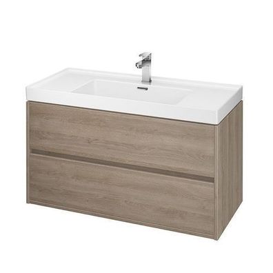 Badmöbel Set Badezimmerschrank mit Keramikwaschbecken, 2-Schubladen CREA 100 Eiche