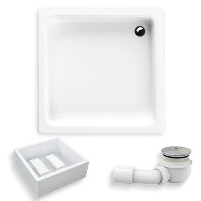 Duschwanne Quadratisch Acryl ZEFIR 80x80 Weiß Styroporträger | Ablauf & Füße im SET!