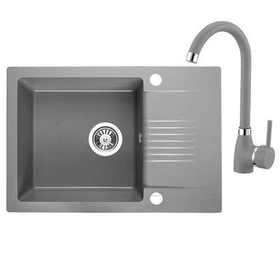 SET Küchenarmatur & Granitspüle 1-Becken CELIA Schwarz 44x76 | Siphon im SET!
