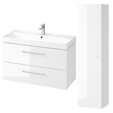 Badmöbel Set LARGA 100 Waschbecken-Unterschrank, Hochschrank 160 mit Spiegel, Weiß