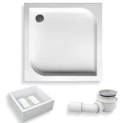 Duschwanne Quadratisch Acryl TENOR 80x80 Weiß Styroporträger | Ablauf & Füße im SET!