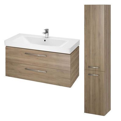 Badmöbel Set LARA MILLE 100 Waschbecken-Unterschrank mit Hochschrank 150 Nussbaum