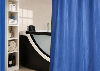 Moderner Duschvorhang Blau 120x200 cm - Spirella Twill mit stilvoller Struktur
