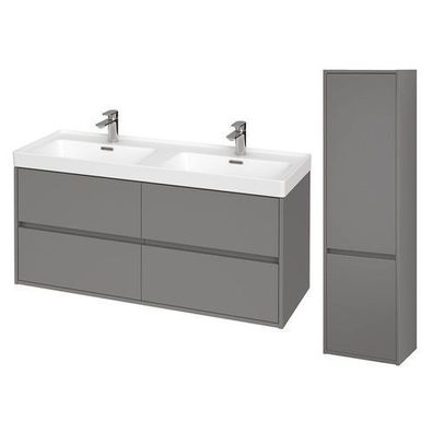 Badmöbel Set CREA 120 Waschbecken-Unterschrank mit Hochschrank 140x40x25, Grau Matt