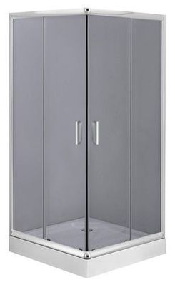 SET: Duschwanne Oskar & Duschkabine Quadratisch Funkia 80x80 185cm Graphit Glas