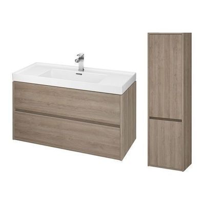 Badmöbel Set CREA 100 Waschbecken-Unterschrank mit Hochschrank 140x40x25, Eiche