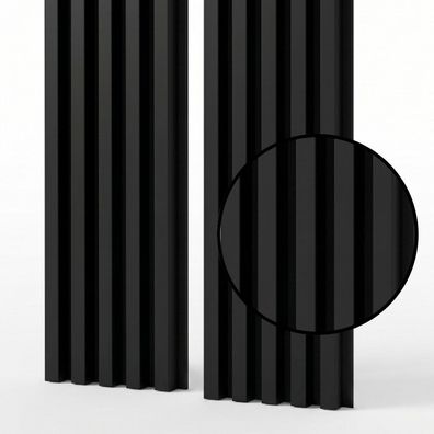 Akustikpaneele 53x240 cm, Farbe: Schwarz Matt, Lamellenwand auf Filz