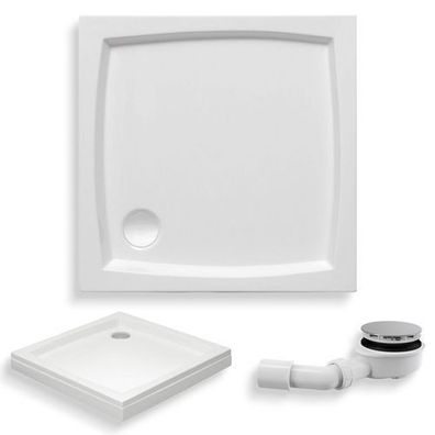 Duschwanne Quadratisch Acryl PATIO 90x90 Weiß Acrylschürze | Ablauf & Füße im SET!