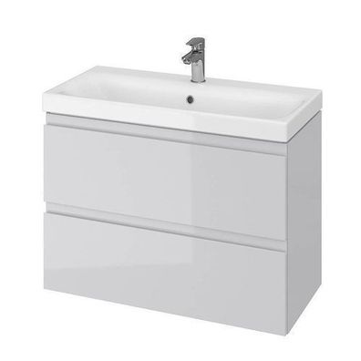 Badmöbel Set Badezimmerschrank mit Keramikwaschbecken 2-Schubladen MODUO SLIM 80 Grau
