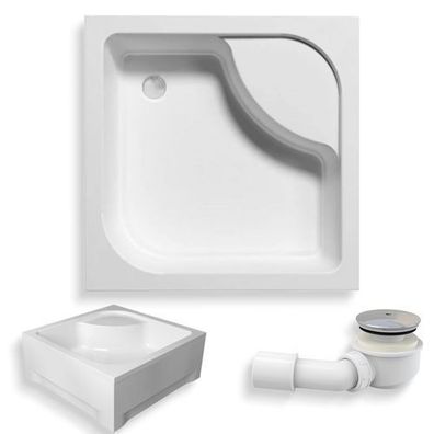Duschwanne Quadratisch Acryl TENOR 90x90 Weiß Acrylschürze | Ablauf & Füße im SET!