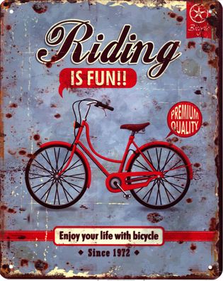 Moritz Blechschild Riding is fun Bicycle Deko Schild Aufschrift Dekoration 20 x 25