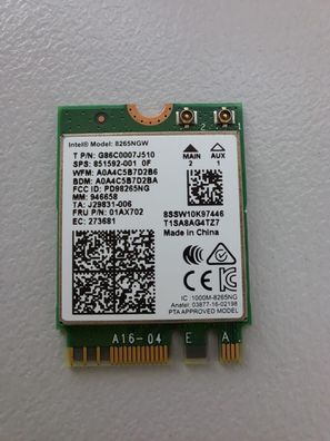 Lenovo ThinkPad T570 WLAN Karte Wifi Card 8265NGW 01AX702