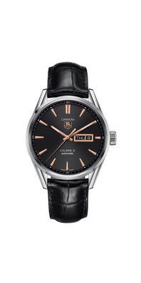 Tag Heuer Carrera Herrenuhr silber Lederarmband schwarz WAR201C. FC6266