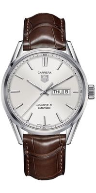 Tag Heuer Carrera Herrenuhr Lederarmband silber braun WAR201B. FC6291