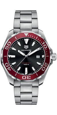 Tag Heuer Aquaracer Herrenuhr silber schwarz rot WAY101B. BA0746