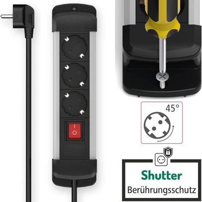 Hama Alu Mehrfachstecker 3-Fach Schalter + Halterung Steckdosenleiste Steckdose