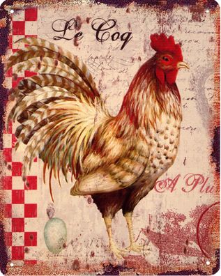 Moritz Blechschild Le Coq bunter Hahn Deko Schild Aufschrift Dekoration Druck 20 x 25