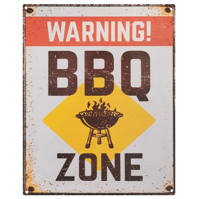 Moritz Blechschild 20 x 25 cm Warning! BBQ Zone Retro Vintage Tin sign Wand Dekorati
