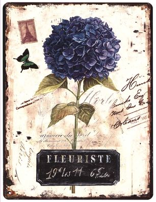 Moritz Blechschild Fleuriste Lila Blume Deko Schild Aufschrift Dekoration Druck 25 x