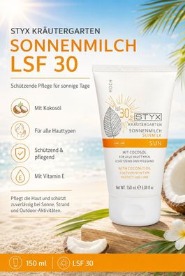 STYX Kräutergarten SUN Sonnenmilch LSF 30 - Schützende Pflege mit Kokosöl, 150 ml