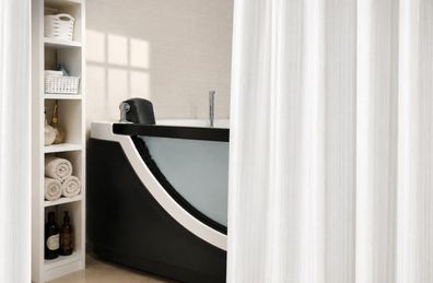 Spirella Twill Weiß 180x200 - Stilvoller Duschvorhang mit dezenter Struktur