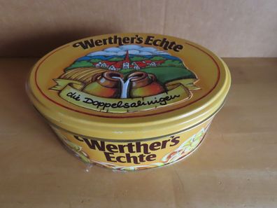 Blechdose oval Werthers Echte die Doppelsahnigen Motiv Dorf mit zwei Milchkannen