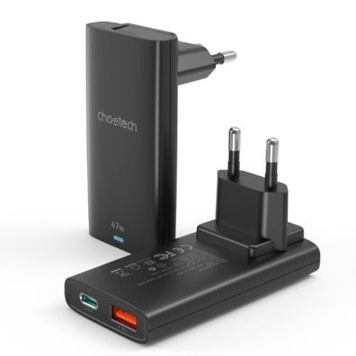 Choetech Schnellladegerät mit Länderadapter, Fast Charger (67W) , USB-C + USB-A