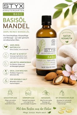 STYX Kräutergarten Mandelöl 100 ml - 100 % reines Basisöl Gesicht, Körper & Massage