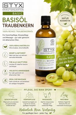 STYX Kräutergarten Traubenkernöl 100 ml - 100 % Basisöl Gesicht, Körper & & Massage