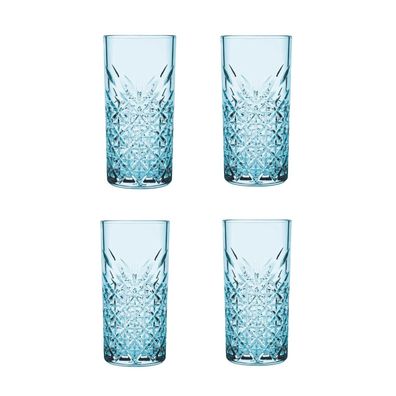 Pasabahce Timeless Trinkgläser Set, Glas blau, Set aus 4 Longdrinkgläsern, für