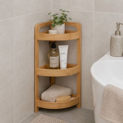 Badregal Badezimmer Eckregal Wandregal Regal Bambus Aufbewahrung 3 Böden 23x61cm