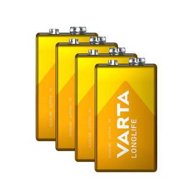 4x Varta 9V Block E Block 4122 Longlife Alkaline 6LR61 MN1604 lose