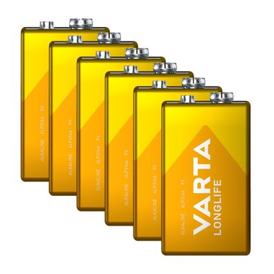6x Varta 9V Block E Block 4122 Longlife Alkaline 6LR61 MN1604 lose