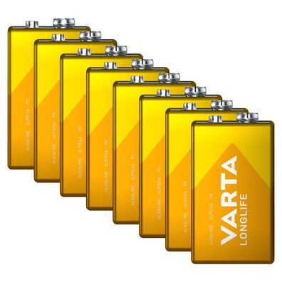 8x Varta 9V Block E Block 4122 Longlife Alkaline 6LR61 MN1604 lose