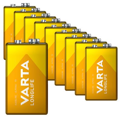 10x Varta 9V Block E Block 4122 Longlife Alkaline 6LR61 MN1604 lose
