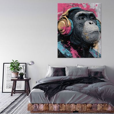 Leinwandbild Affe Graffiti Kopfhörer Rosa Wandekko Wohnzimmer Schlafzimmer