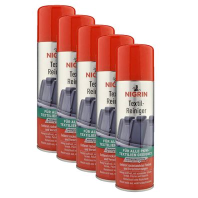5x NIGRIN Textil Reiniger 300ml 72981 für alle Auto - PKW Textilien und Polster