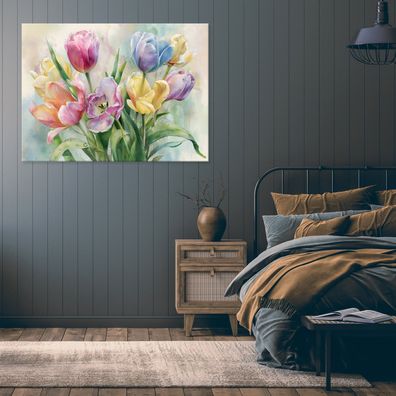 Leinwandbild Blumen Strauß Tulpen Natur Rosa Wandekko Wohnzimmer Schlafzimmer