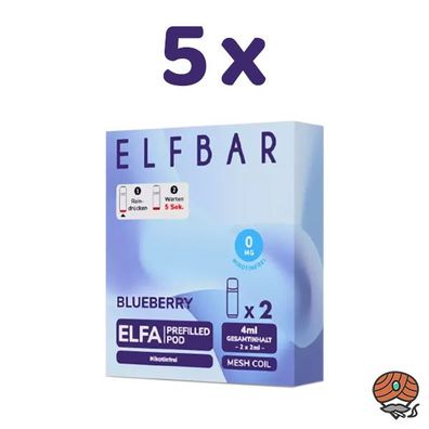 ELFBAR ELFA POD Blueberry 0mg/ml Nikotin 5x 2 Pods, nikotinfrei